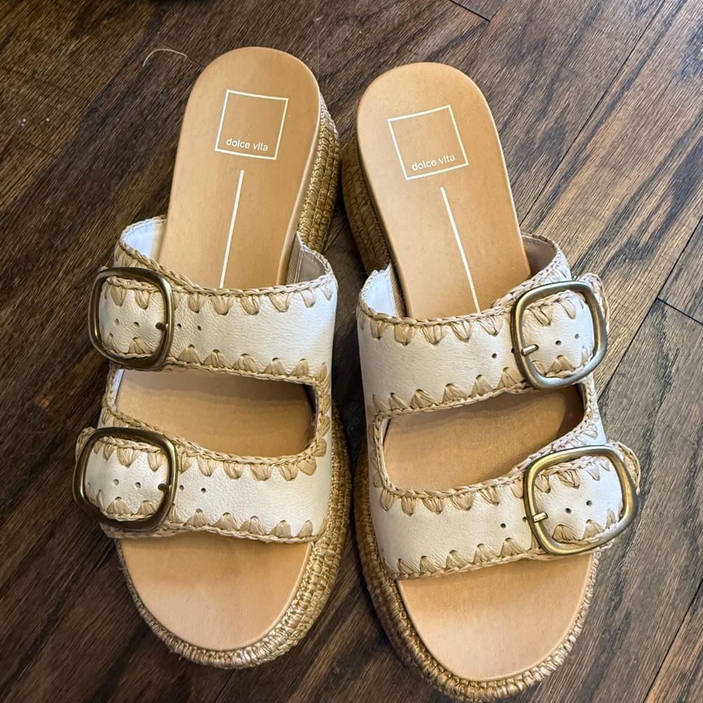 Dolce Vita Tan and Cream Espadrille Slides